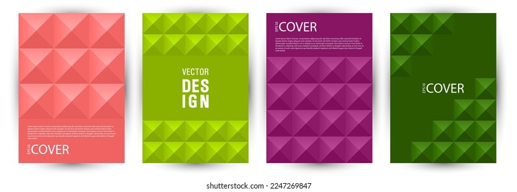 Office brand book cover page mokup bundle A4 design. Bauhaus style abstract poster layout bundle vector. Tile geometric shapes texture vertical cover design