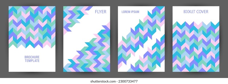 Office brand book cover page mokup set geometric design. Swiss style future journal template set vector. Tile geometric shapes structure vertical cover design