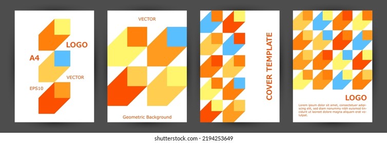 Office Brand Book Front Page Layout Collection A4 Design. Swiss Style Abstract Flyer Layout Collection Eps10. Tile Geometric Shapes Composition Vertical Cover Design