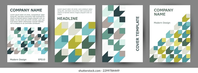 Office brand book front page layout collection geometric design. Bauhaus style trendy voucher template collection Eps10. Mosaic geometric shapes backdrop A4 card design