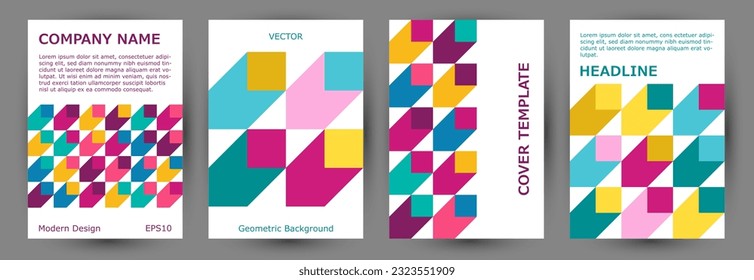 Office brand book front page layout collection vector design. Minimalist style abstract title page template collection Eps10. Mosaic geometric elements background A4 card design