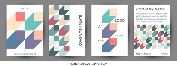 Office brand book front page mokup collection A4 design. Modernism style vintage placard mockup collection Eps10. Mosaic geometric elements theme A4 cover design