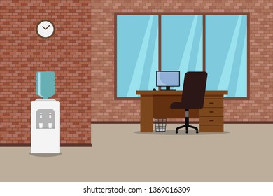 Office with brick wall. Vector illustration.