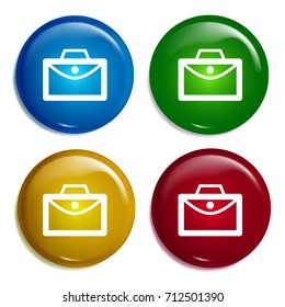 Office briefcase multi color gradient glossy badge icon set. Realistic shiny badge icon or logo mockup