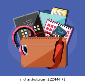 office briefcase with supplies and mobile