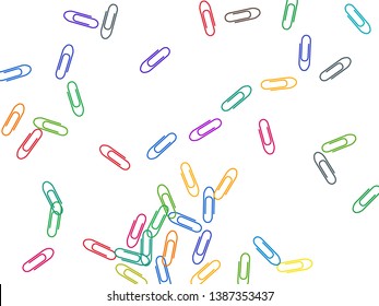 Office bright paper clips isolated on white vector background. Pink red, blue, green, orange paperclips memo note and documents staple attach tools illustration. Simple plastic paperclips.