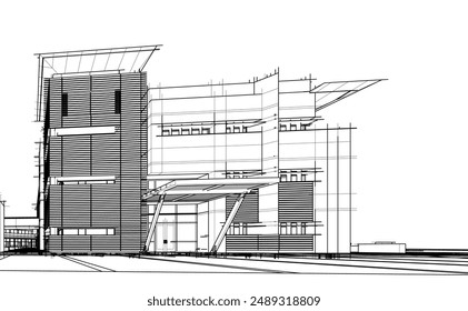 Office building architectural 3d rendering