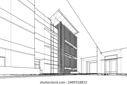 Office building architectural 3d rendering