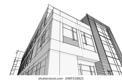 Office building architectural 3d rendering