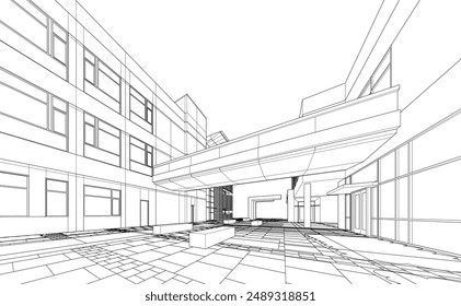 Office building architectural 3d rendering