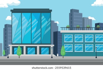 Office building, bank or medical center in the city center. Commercial real estate concept, rent.