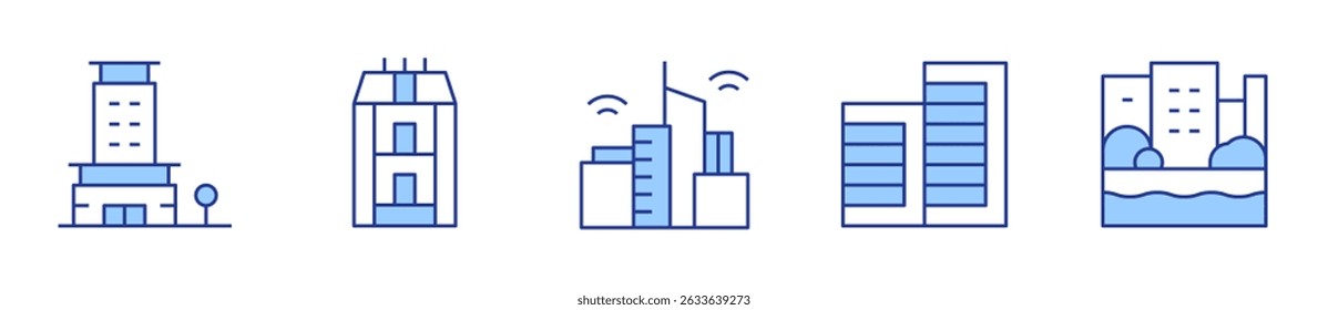 office, building, buildings, canal, smart city. Urban Icon vector illustration. Line Duotone style. Editable stroke.