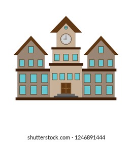 Office building color icon with a clock