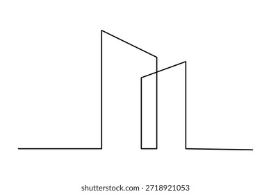Desenho de linha contínua do edifício de escritórios sobre fundo branco