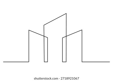 Dibujo de línea continua del edificio de oficinas sobre fondo blanco