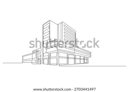 Office building continuous line drawing architecture design modern construction company urban landscape exterior contemporary geometric