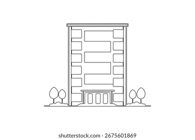
Edificio de oficinas Vector de esquema minimalista de dibujo continuo de una línea

