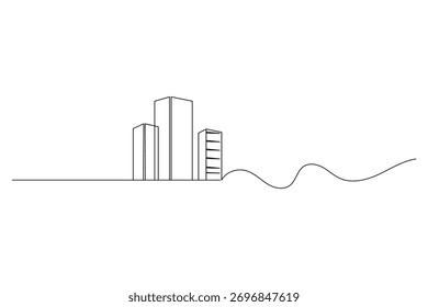 Office building continuous one line drawing minimalist outline vector illustration