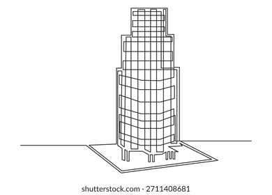 Edificio de oficinas Ilustración vectorial de contorno minimalista de dibujo de una línea continua. Edificio de oficinas de gran altura Ilustración de horizonte de ciudad mínima de dibujo de una línea. Concepto de negocio Vector.