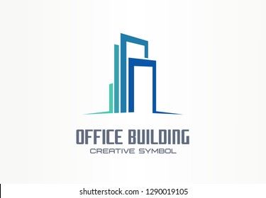 Office building creative symbol concept. Finance center, city downtown, street skyline abstract business logo. Modern apartment, real estate icon. Corporate identity logotype, company graphic design