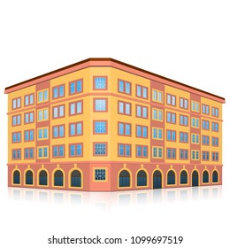office building with entrance and reflection on white background