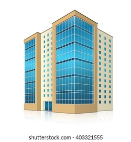 office building with entrance and reflection on white background