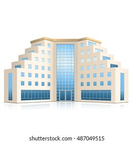 office building with entrance and reflection on white background