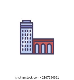 Office building filled outline icon, line vector sign, business center linear colorful pictogram isolated on white. Symbol, logo illustration. Vector graphics
