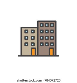 Office building filled outline icon, line vector sign, linear colorful pictogram isolated on white. Business center symbol, logo illustration. Pixel perfect vector graphics