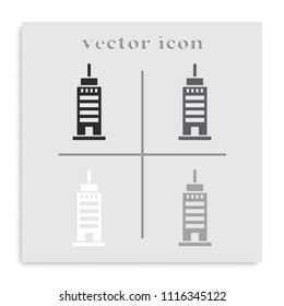 Office building flat black and white vector icon.