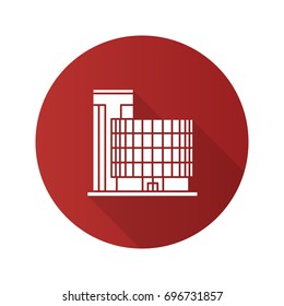 Office building flat design long shadow glyph icon. Modern apartment house. Vector silhouette illustration