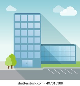 Office Building flat with long shadow. Day time