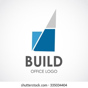 Office building of flat triangle abstract vector and logo design or template property business icon of company identity symbol concept
