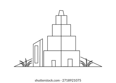 Office building with grass continuous one line drawing on white background