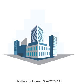 Office building group with 2 point perspectives vector illustrations