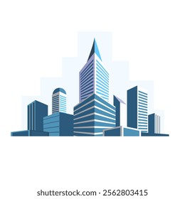 Office building group with 2 point perspectives vector illustrations