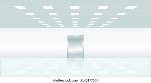 Office building hall with shining floor and metal chrome elevator door realistic vector illustration