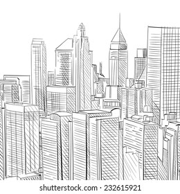 Office building hand drawn, vector illustration
