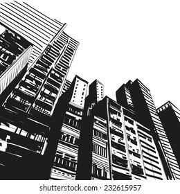 Office building hand drawn, vector illustration