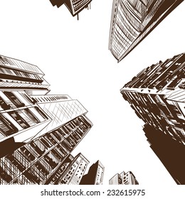 Office building hand drawn, vector illustration