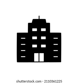 Office building Icon in black flat glyph, filled style isolated on white background
