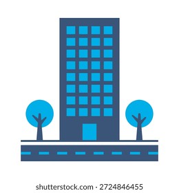 Ícone de edifício de escritório azul plano vetor design arquitetura de cidade símbolo empresarial urbano elemento gráfico