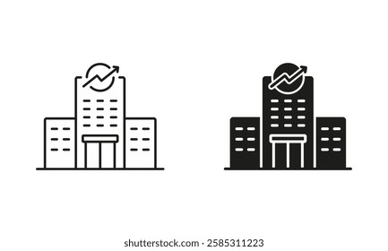 Office Building Icon. City Apartment, Company Facade Sign. Real Estate Business Line and Silhouette Icon Set. Residential House Construction Symbol. Editable Stroke. Isolated Vector Illustration.