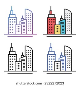 Office building icon design in four variation color