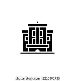 office building icon designed in solid black style decorated with building icon elements in business icon theme