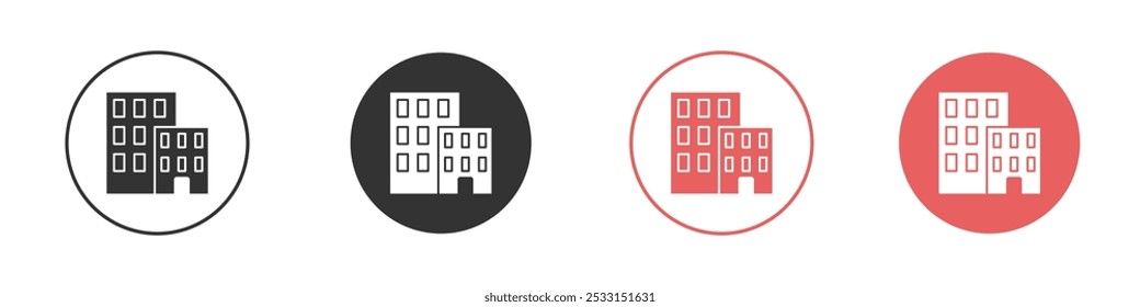 Office building icon Flat set in black and white color