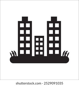 Icono de edificio de oficinas aislado en estilo blanco.