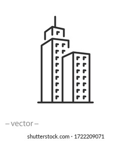 office building icon, modern urban skyscraper, business estate, city hotel, thin line web symbol on white background - editable stroke vector illustration eps10