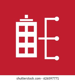 Office building icon on red background
