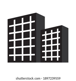 office building icon over white background, silhouette style, vector illustration